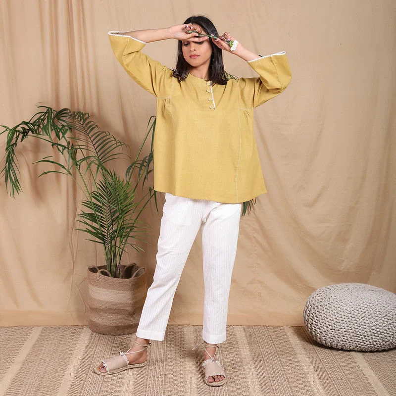 Cotton Embroidered Top for Women | Mustard