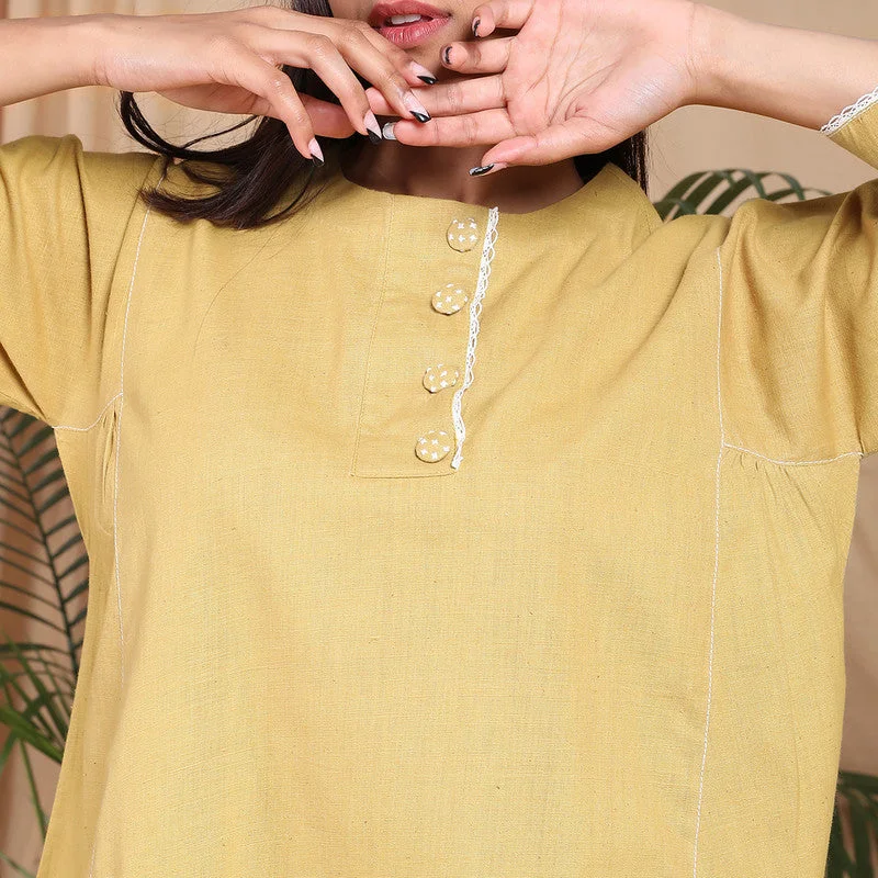 Cotton Embroidered Top for Women | Mustard