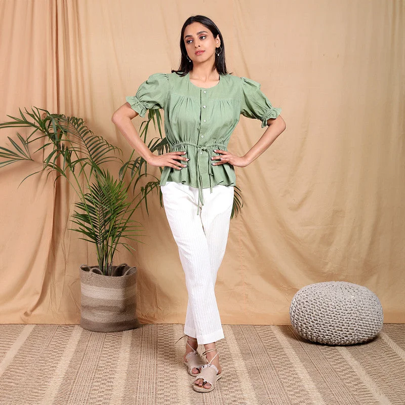 Cotton Top for Women | Tie-Up Waist | Green