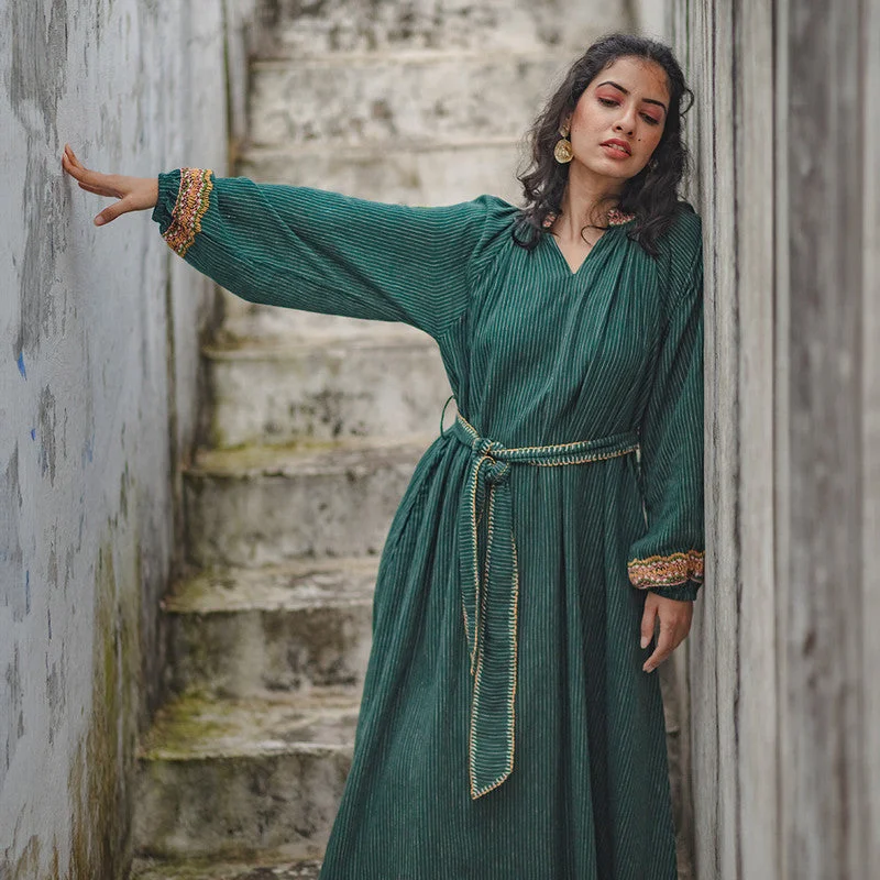 Kala Cotton Dress for Women | Hand Embroidery | Green