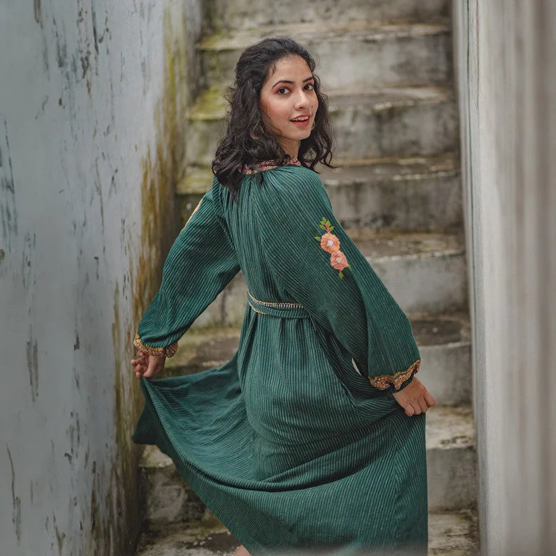 Kala Cotton Dress for Women | Hand Embroidery | Green