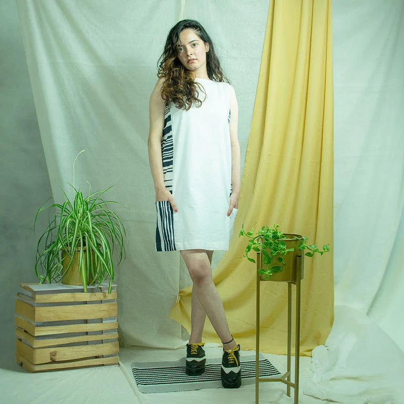 Organic Cotton Shift Dress | Striped | White & Navy