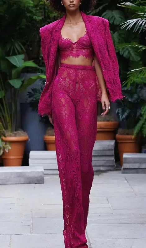 ROSE RED LACE JACKET SUIT