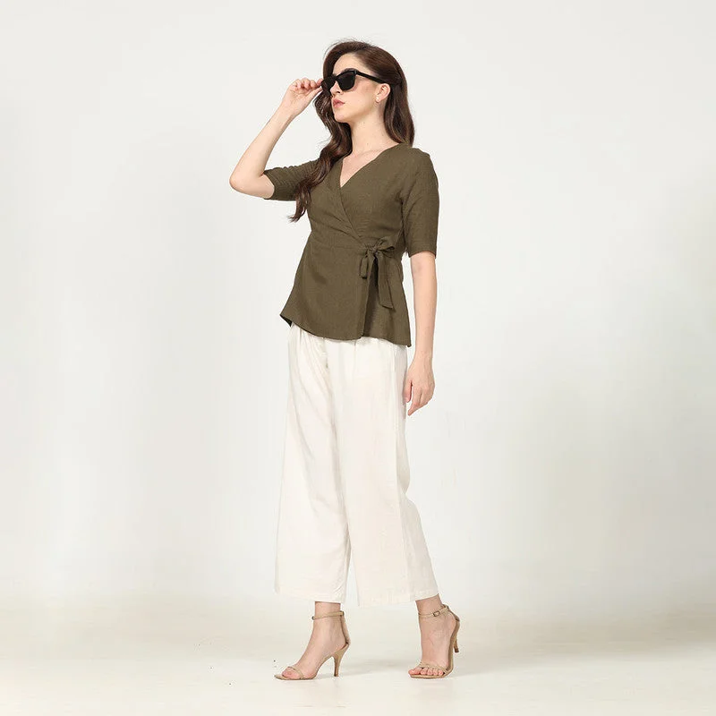 Linen Co Ord Set for Women | Olive Green & Ecru