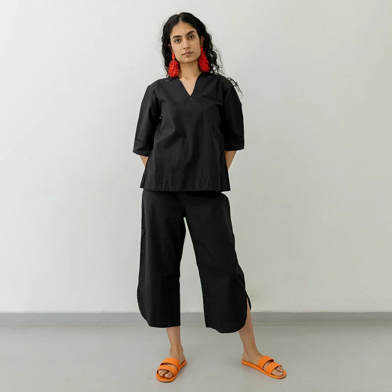 Black Cotton Poplin Top