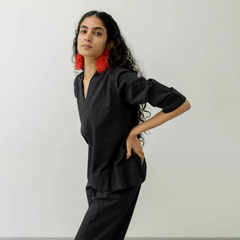 Black Cotton Poplin Top