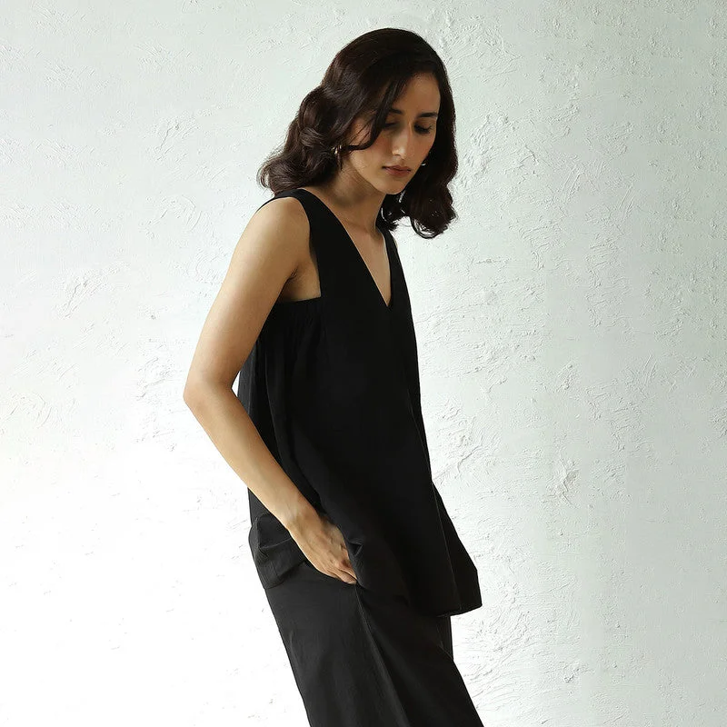 Cotton Poplin Black Top for Women | Sleeveless