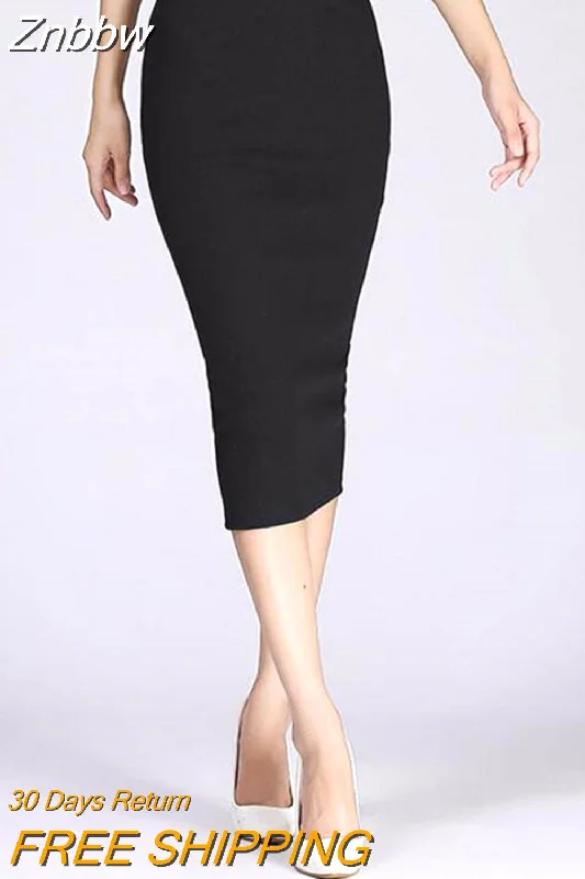 Znbbw Winter Bodycon Skirt Women Stretchable Split Skirt Mid Calf Slim Pencil Skirts For Women Female Knit Skirt