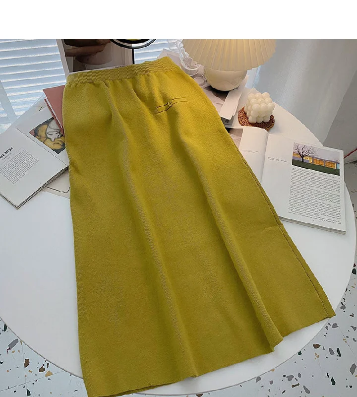 Casual retro solid high waist versatile Knit Skirt  5774