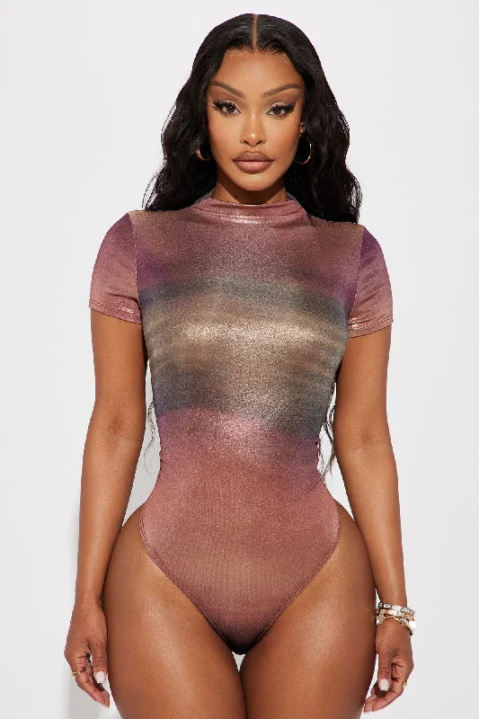 Aiza Metallic Bodysuit - Burgundy/combo