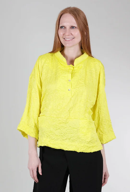 Puffy Collar Crinkle Top, Lemon