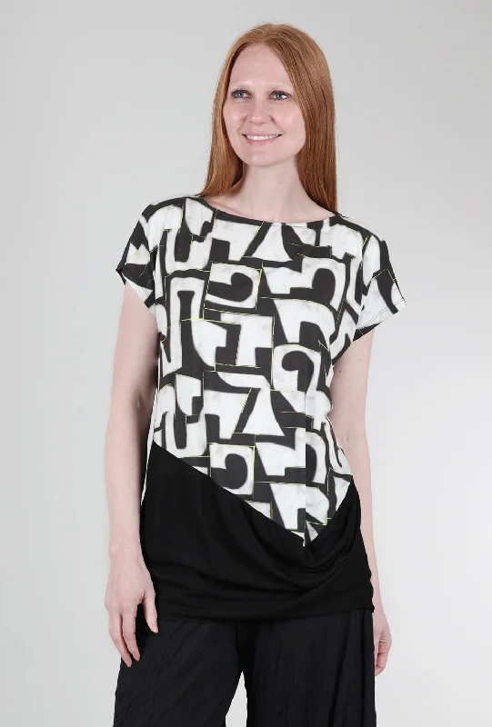 Puzzle Print Top, Black Multi