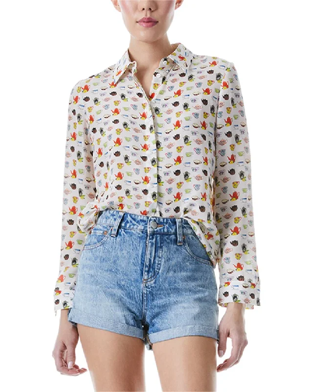 alice + olivia Willa Placket Silk Top