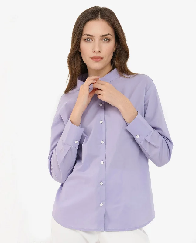 Rareism Women'S Aytac Light Purple Cotton Fabric Mandarin Collar Solid Shirt