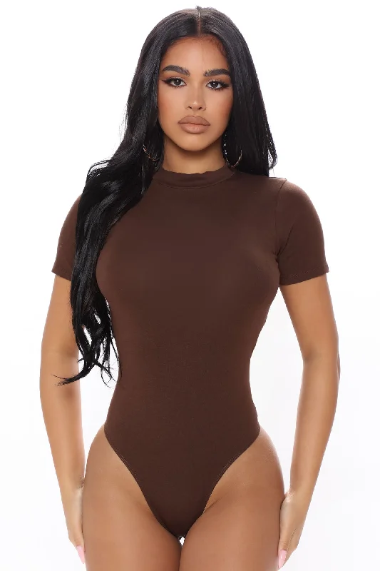 Basic Mock Neck Bodysuit - Chocolate