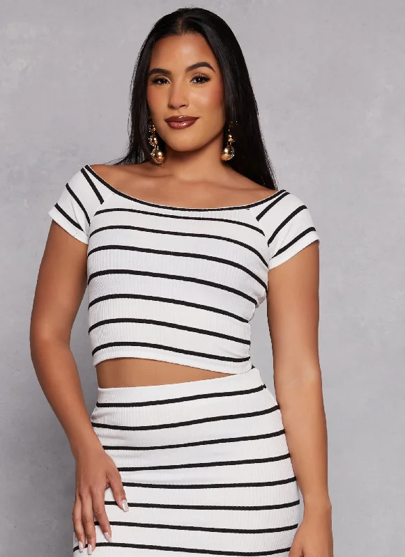 Striped Off the Shoulder Crop Top