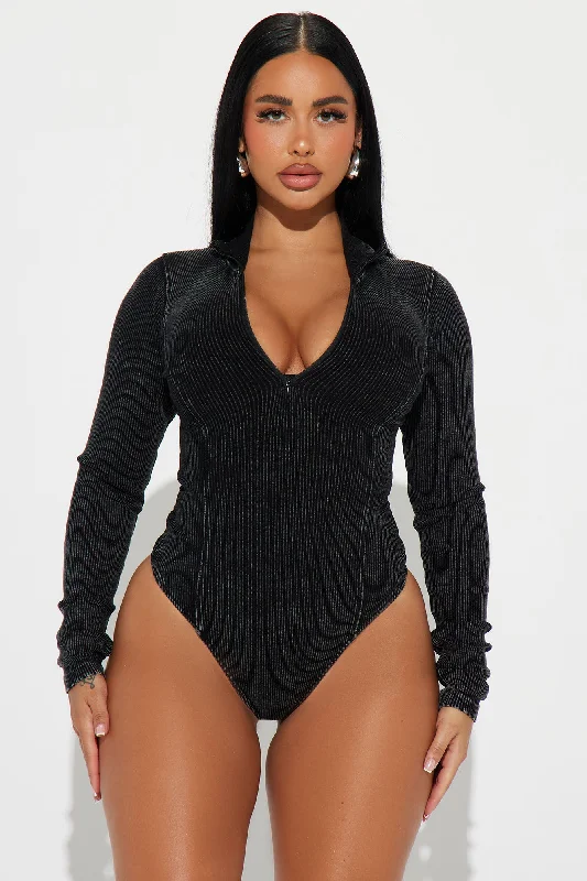 Came Out To Play Ribbed Bodysuit - Black Wash