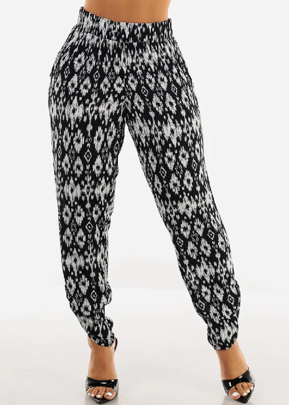 Casual Super High Waist Printed Pants Black & White