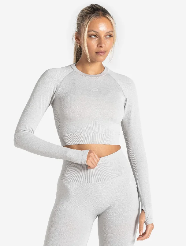 Core Seamless Long Sleeve Crop Top - Grey Marl