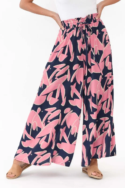 Cotswold Navy Abstract Wide Leg Pants