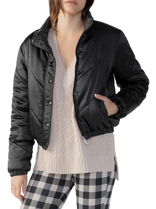 Davis Womens Chevron Puffer Quilted Coat