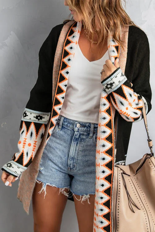 geometric-open-front-long-sleeve-cardigan