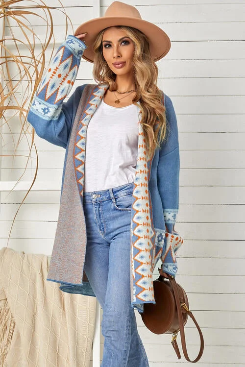 geometric-open-front-long-sleeve-cardigan