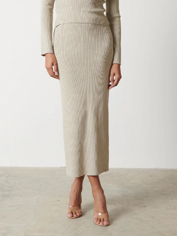 Gianna Metallic Knit Skirt - Metallic Champagne