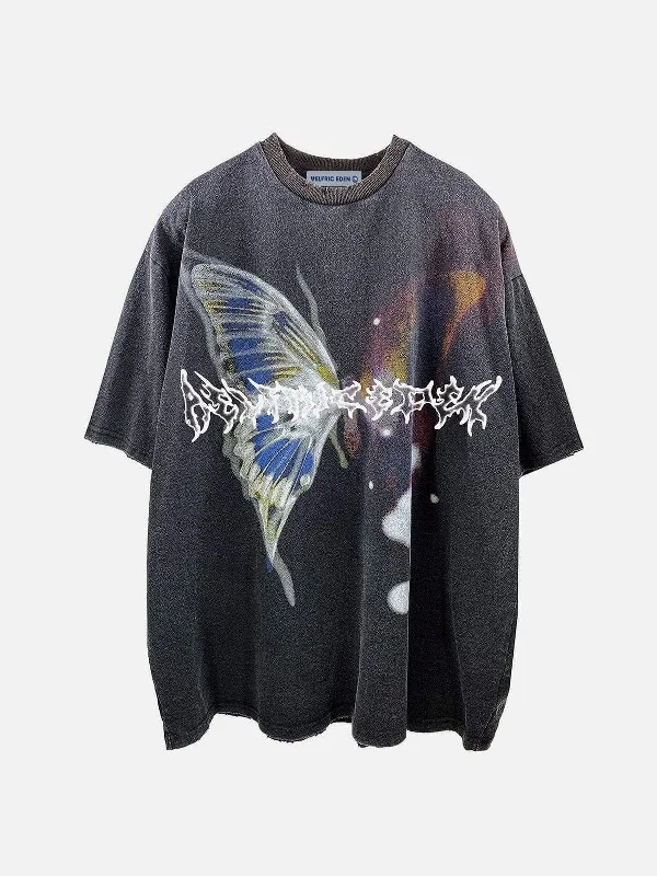 Aelfric Eden Irregular Butterfly Print Washed Tee