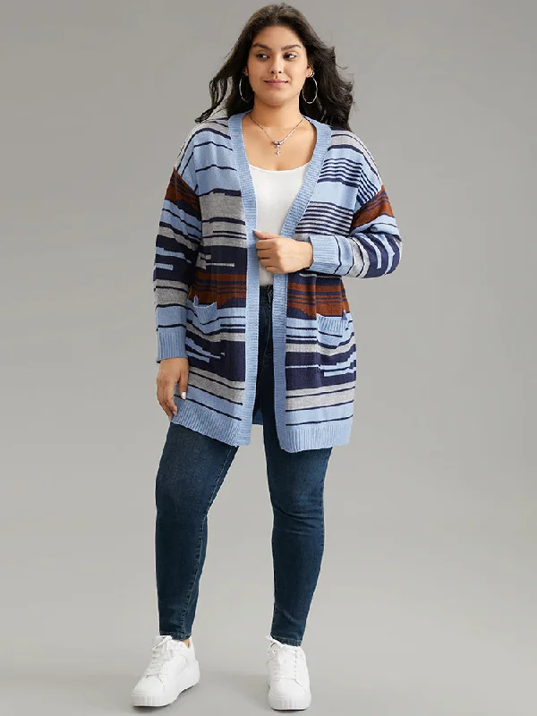 jacquard-asymmetrical-colorblock-contrast-cardigan