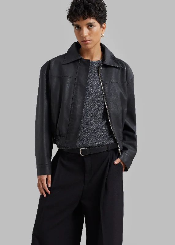 Jaden Faux Leather Bomber - Black