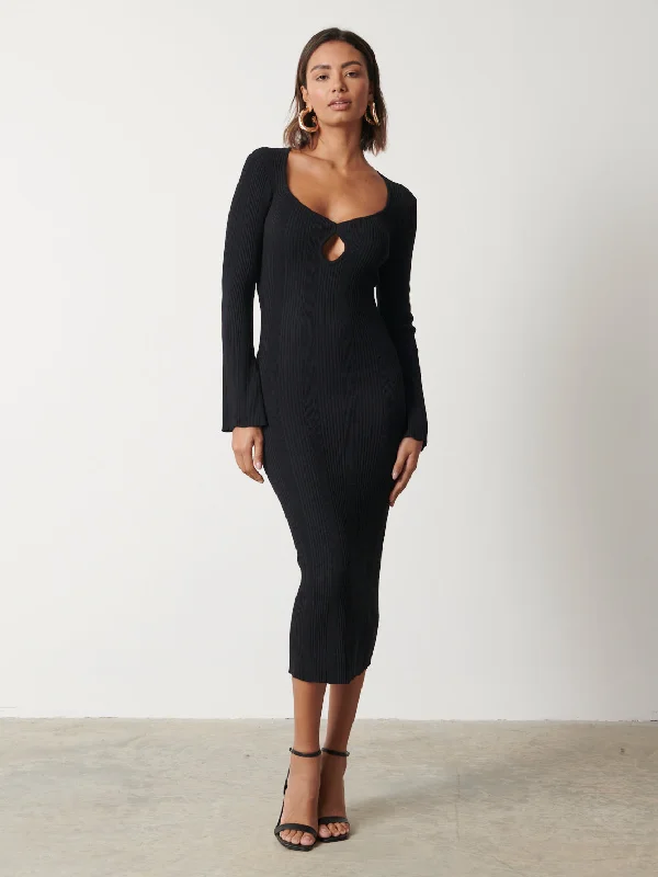 Lana Sweetheart Neck Knit Dress - Black