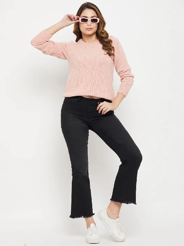 Madame Solid Peach Crew Neck Sweater