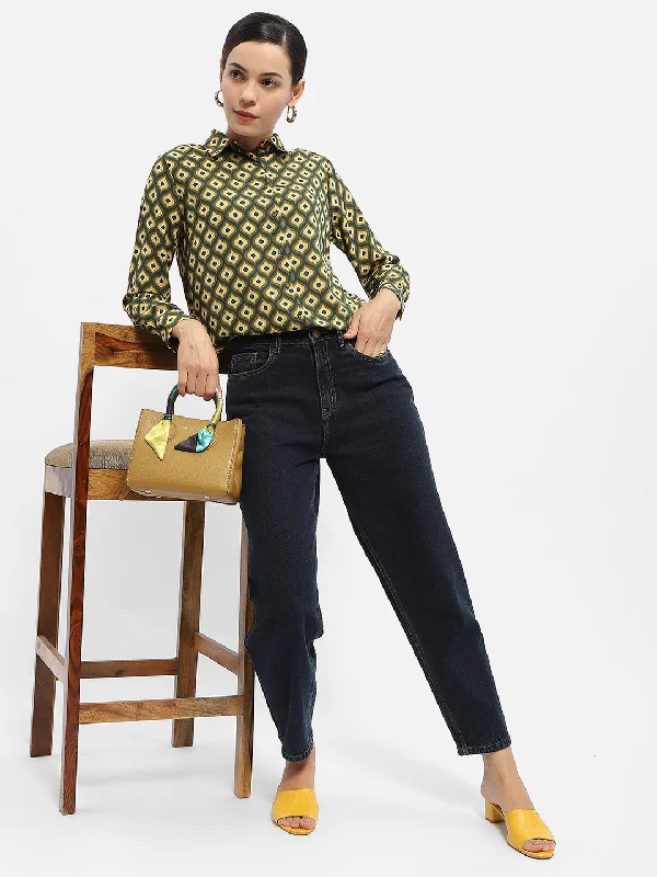 Madame Geometric Print Mustard Yellow  Regular Shirt