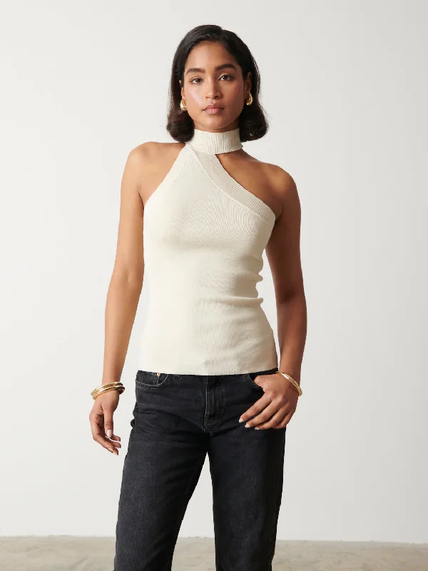 Mia Turtle Neck Asymmetric Knit Top - Cream