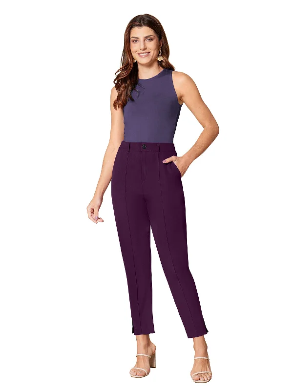 Odette Violet Polyester Solid Trouser For Women