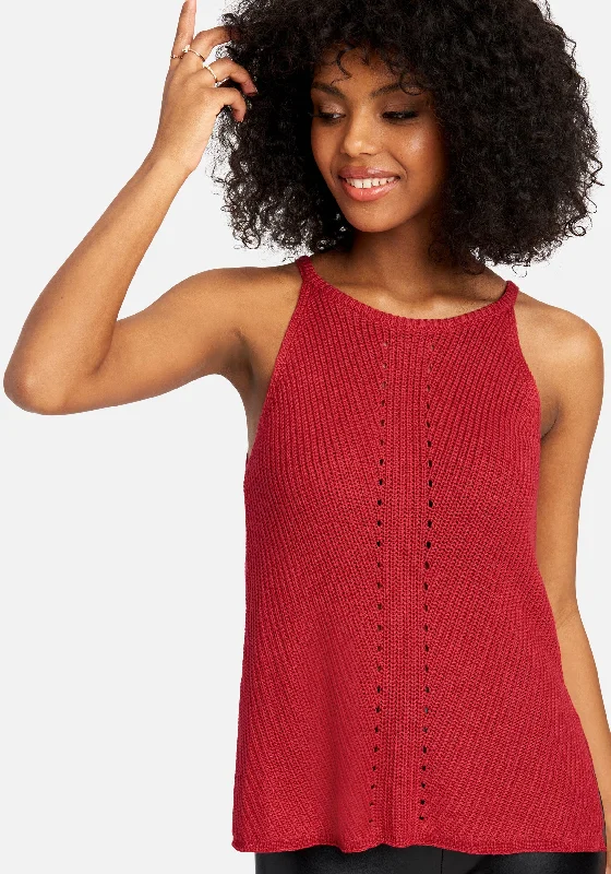 Pointelle Halter Sweater Top