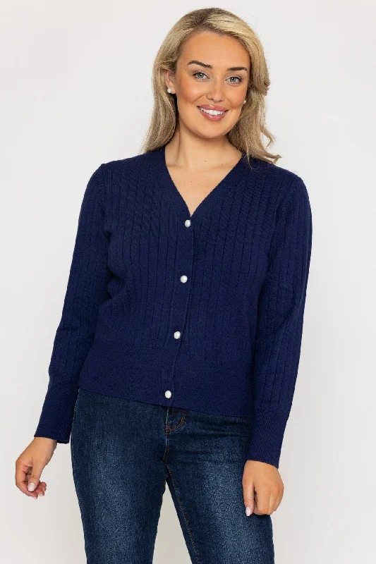 Rib Crop Cardigan in Navy