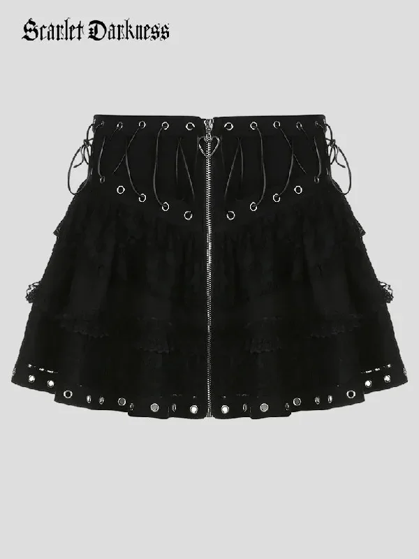 Scarlet Darkness Punk Mini Skirts Lace up Zipper Skirt