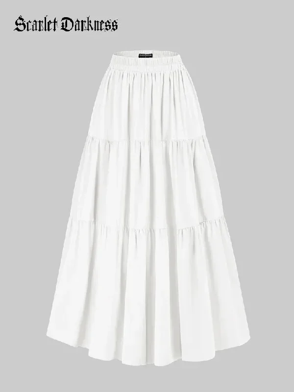 Renaissance Tiered Maxi Skirt Elastic Waist Swing Skirt