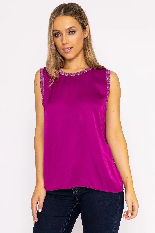 Sleeveless Lurex Trim Top in Orchid