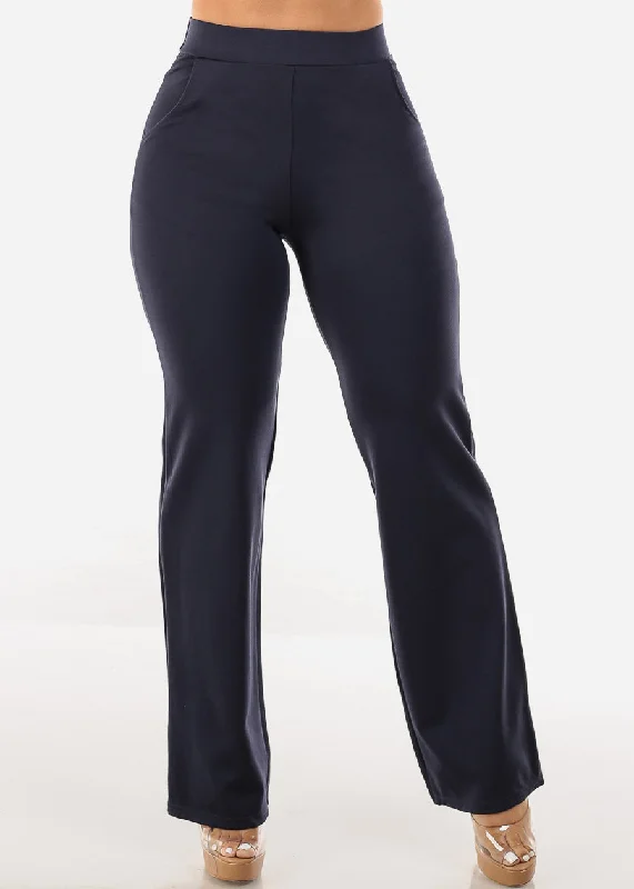 Super High Waisted Straight Dress Pants Navy