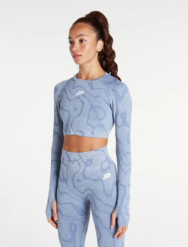 Sustainable Seamless Long Sleeve Crop Top - Blue