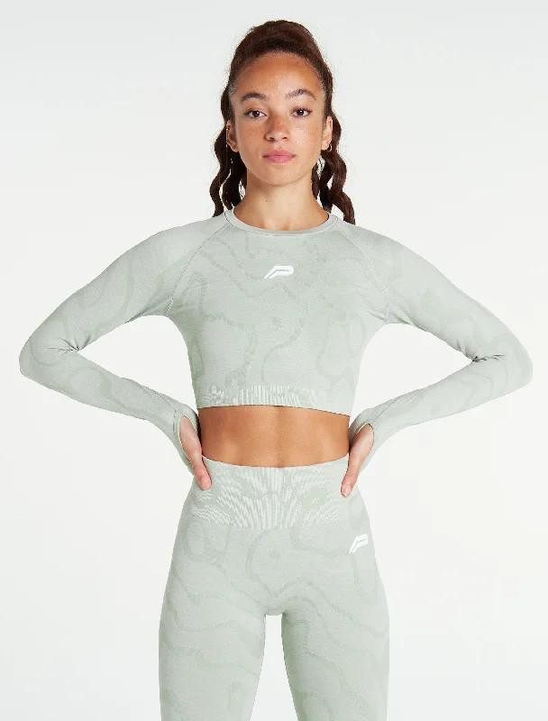 Sustainable Seamless Long Sleeve Crop Top - Sage Green