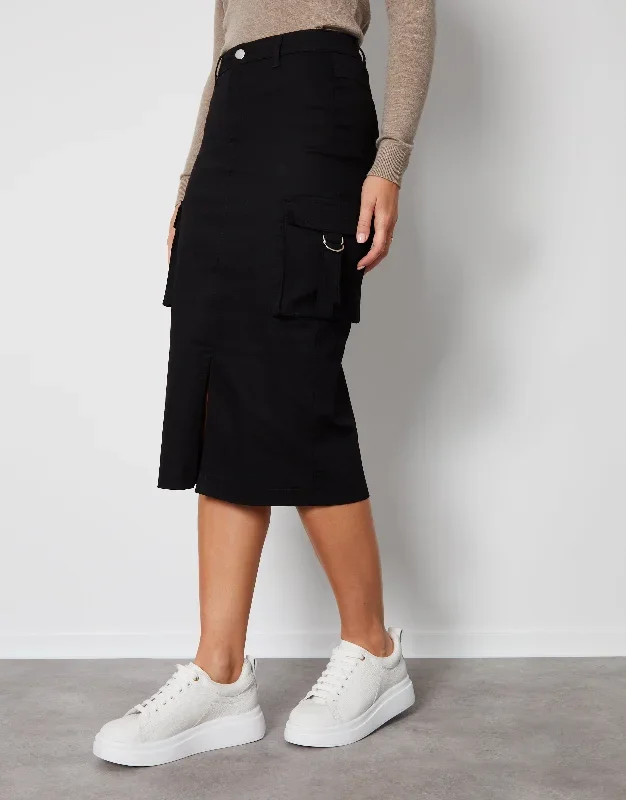 Women's Black Utility Cargo Midi Skirt