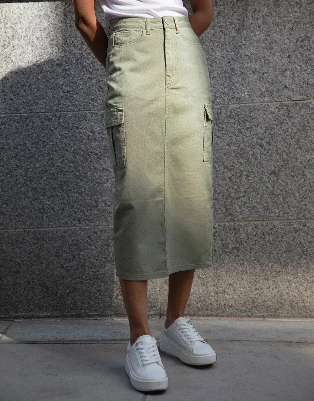 Women's Khaki Utility Cargo Maxi Skirt